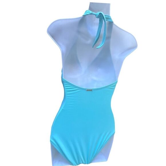ANNE COLE SHIRRED FRONT HALTER ONE PIECE SWIMSUIT MINT SIZE - Picture 7 of 9